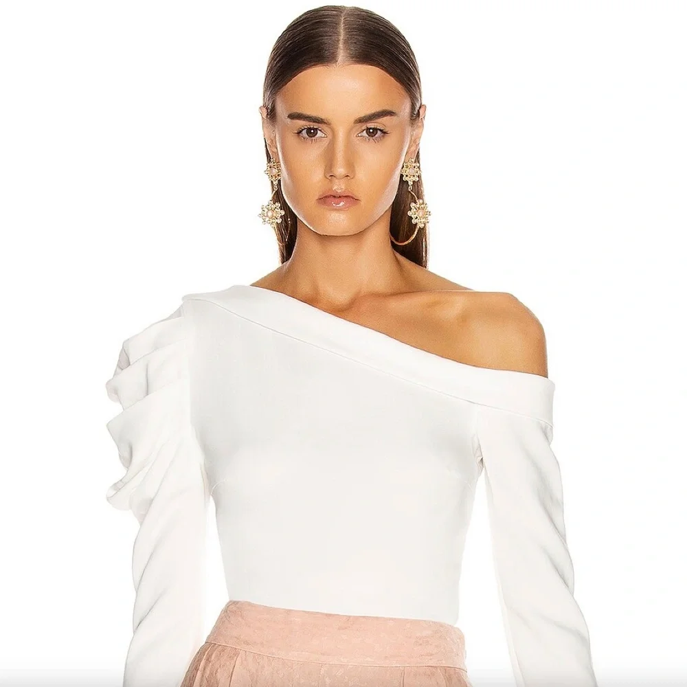 Cushnie et Ochs Navy One-Shoulder Gathered Sleeved Top NWT